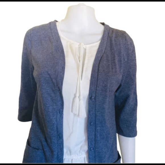 CATWORLD Button Front Cardigan With Pockets & Crop Sleeve Length Denim Blue XS - Picture 4 of 10
